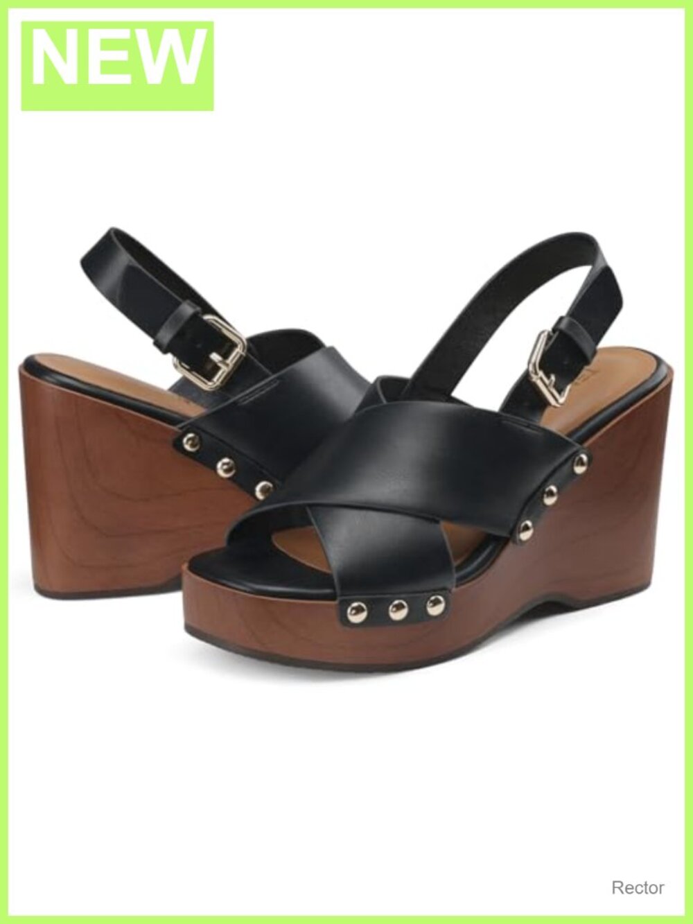 Womens Platform Wedge Slingback Sandals 4.13 Inch Square Toe Faux Leather